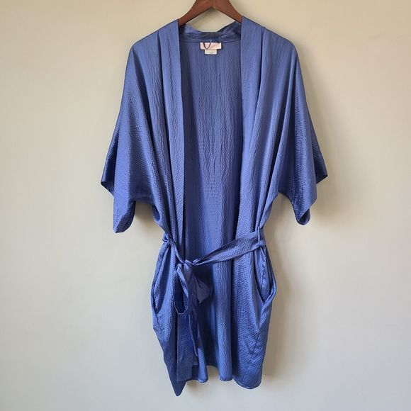 Vintage Christine Vancouver Silk Robe One Size Pebbled Blue Delicate Lingerie - Picture 1 of 12